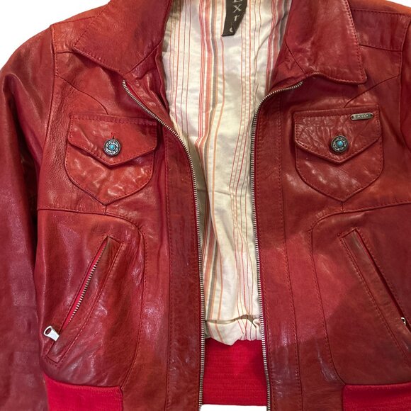 EXTO Made In Italy Red Leather Women' Bomber Jacket SZ Xsmall Vera Pelle Leather - Picture 8 of 9